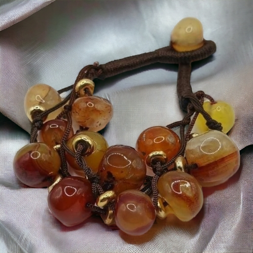 Cookie Lee stone and brown silk cord bracelet,
